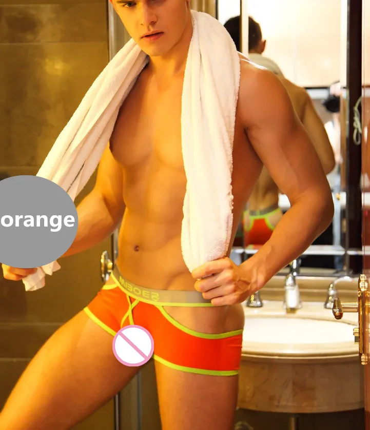 Сексуальное нижнее белье размера плюс, нижнее белье, боксеры, шорты для мужчин, cueca masculina calzoncillos, открытые шорты bermuda masculina superbody - Цвет: orange