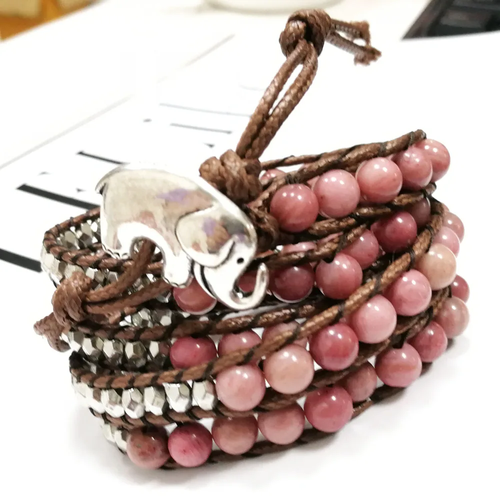

Yuteng 3 Row Natural Stone Handmade Leather Wrap Bracelet Genuine Leather 6mm Sardonyx Agates Cuff Bracelet Unisex LL8245