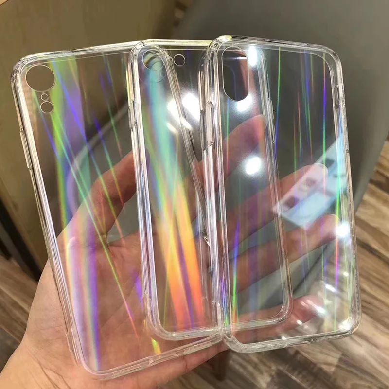 Funda láser de arco iris degradada a la moda para iPhone X XS Max Xr funda dura transparente para iPhone 8 7 6 funda acrílica 6 S Plus