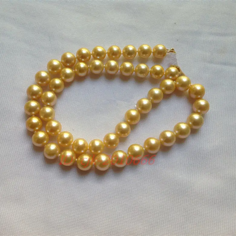

HOT## Wholesale FREE SHIPPING >18 AAAA Genuine natural round 9-10 mm south sea gold pearl necklace 14K CLASP
