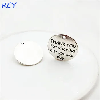 

M2449 Top Quality 5 Pieces/lot 25mm Letter Printed thank you for sharing our special day charm round disc messsage charm