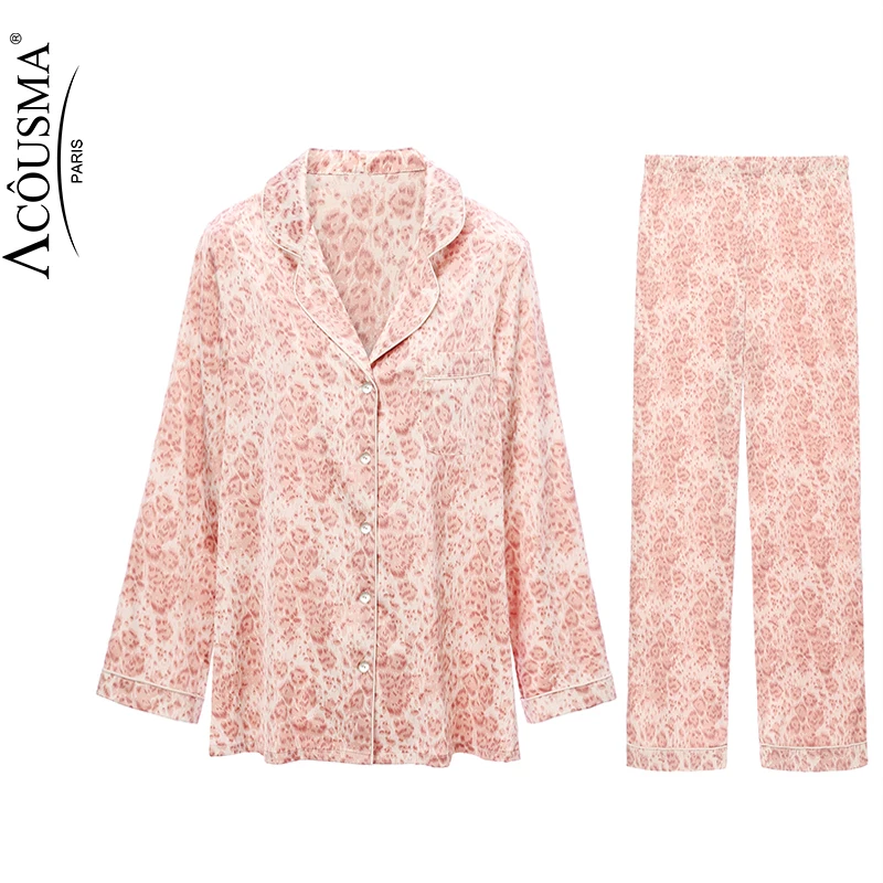 

Acousma 2019 Women Fashion Pajamas Satin Sleepwear Sets Summer Autumn Long Sleeve Sleepwear Pajamas for Woman 2 Pieces