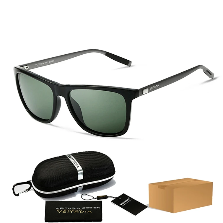 Бренд VEITHDIA, унисекс, Ретро стиль, алюминий+ TR90, квадратные поляризованные солнцезащитные очки, линзы, винтажные очки, аксессуары, солнцезащитные очки для мужчин/женщин - Цвет линз: Green With Case