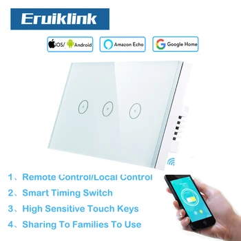 

US Standard Eruiklink WiFi 3Gang Crystal Glass Touch Screen Wall Smart Switch ,Light switches works with Alexa for Smart Home