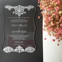 Customized 4.75*6.75 inch Clear acrylic pocket wedding invitation card printing letters 3mm thickness(1lot=100pcs)