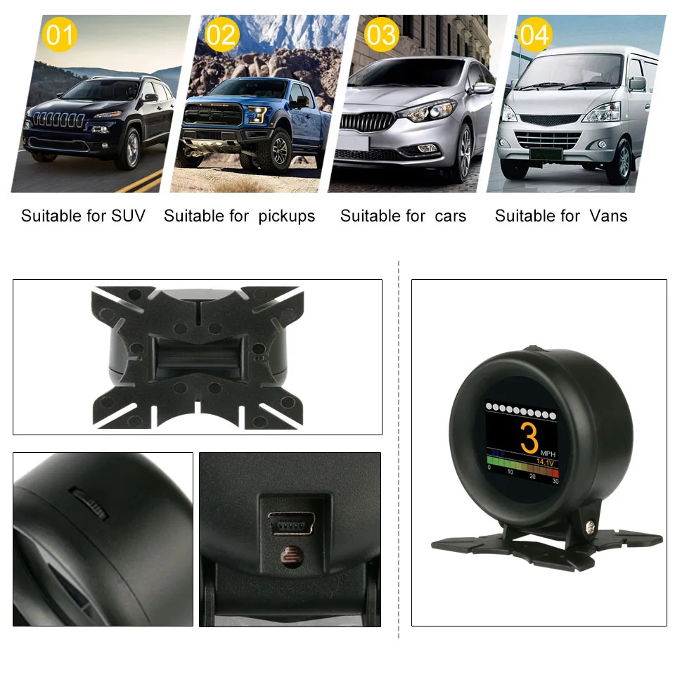 AUTOOL X60 HUD Дисплей автомобиля OBD манометр скорость температура воды цифровой