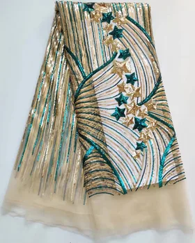 

5yards african lace fabric 2019 high quality embroidered african french lace fabric with sequins nigerian lace fabrics WH-B35