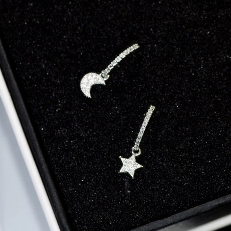 Корейские модные маленькие миниатюрные Милые Роскошные серьги-гвоздики с Луной и звездой для женщин женские шпильки серебряные ювелирные изделия