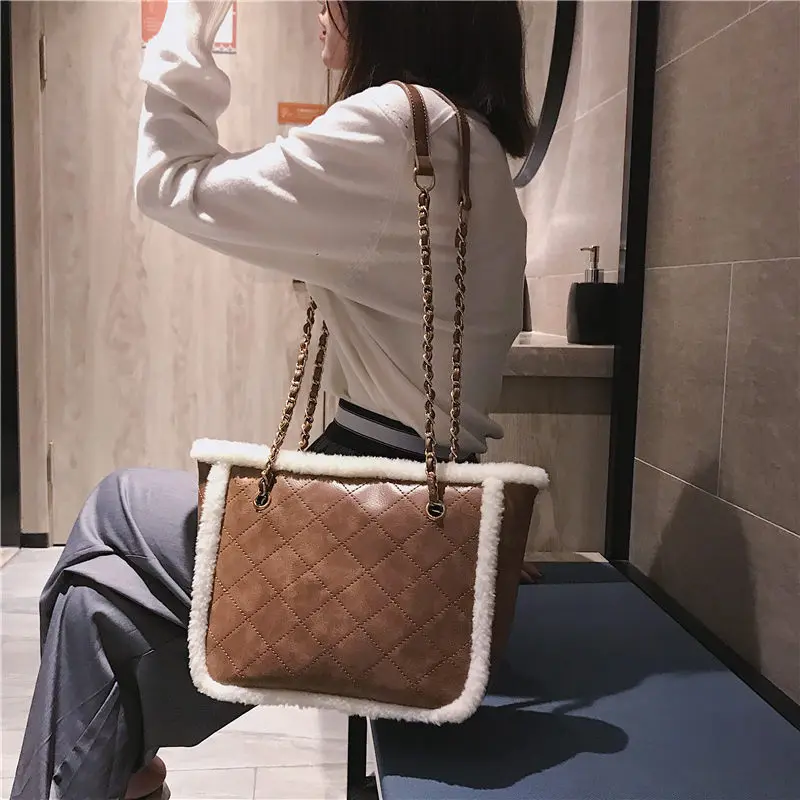 

MARFUNY Women Shoulder Bags Fashion Fur Chain Women Patchwork Handbag Luxury Handbags Women Bags Designer Bolsa Feminina 2018