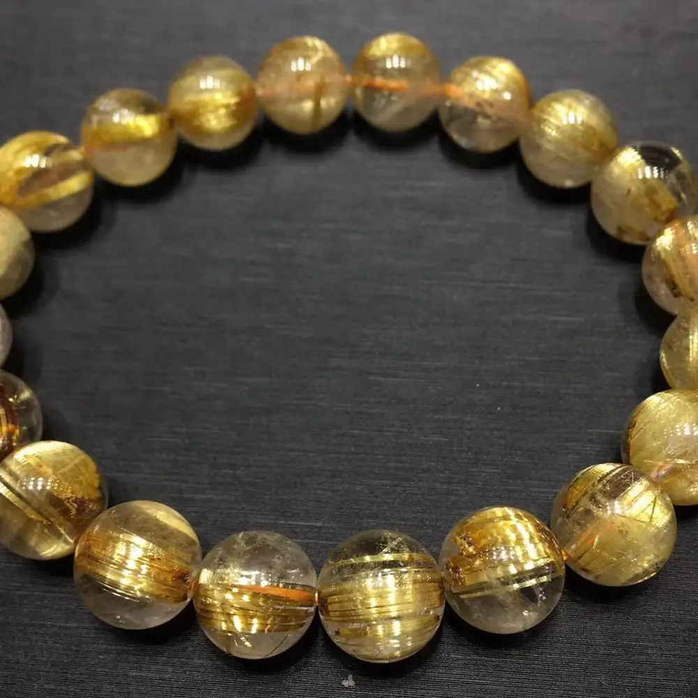 

Rutilated Quartz Beads Bracelet Gemstone Natural Rutilated Quartz 9.5mm 25.2g Bracelet for women Fine Female Hologram Bracelet