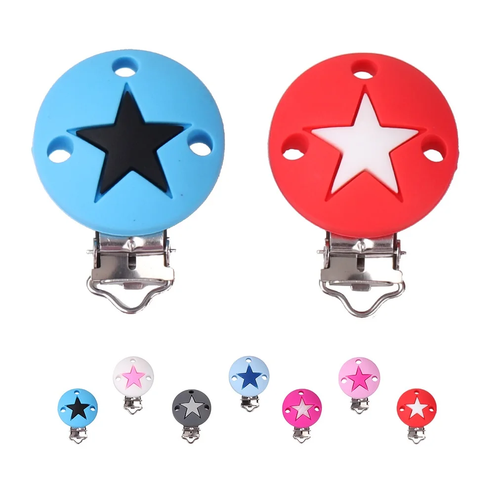 

TYRY.HU 20pcs/set Colorful Round Star Pacifier Clip Silicone Baby teething DIY Bead Clip Accessories Clip Food grade silicone