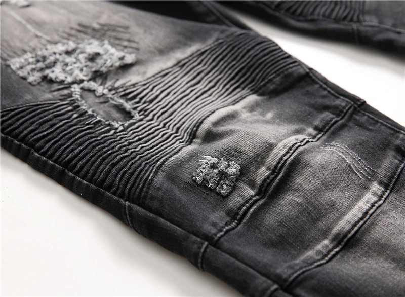 Новые модные разрушенные мужские байкерские джинсы Рваные и потёртые прямые обтягивающие джинсы хип-хоп джинсовые штаны длинные брюки с царапинами