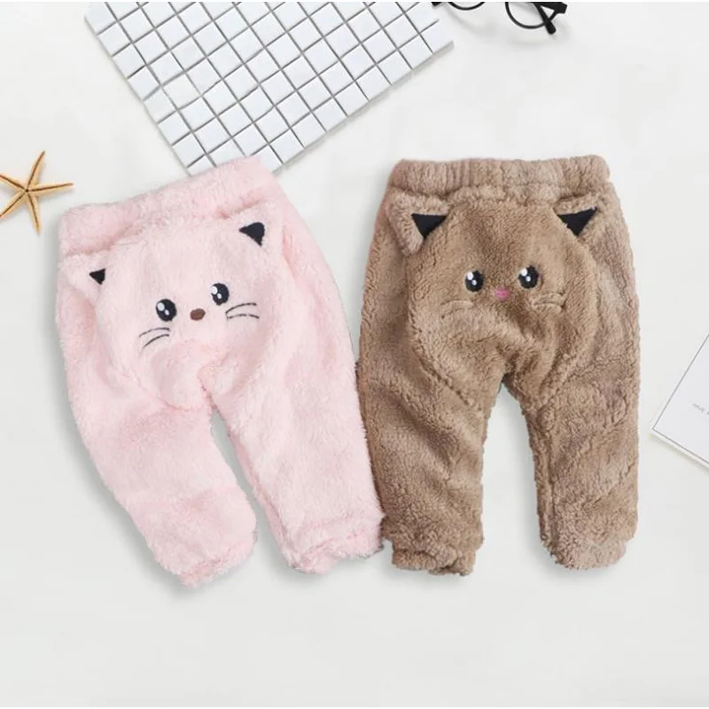 LionBear/штаны для малышей фланелевая ткань милая одежда в стиле кошки теплая