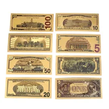 8 pièces USA 1/2/5/10/20/50/100 Dollar or billet de banque billet de banque papier monnaie médaille 24k états-unis d'amérique billets de banque