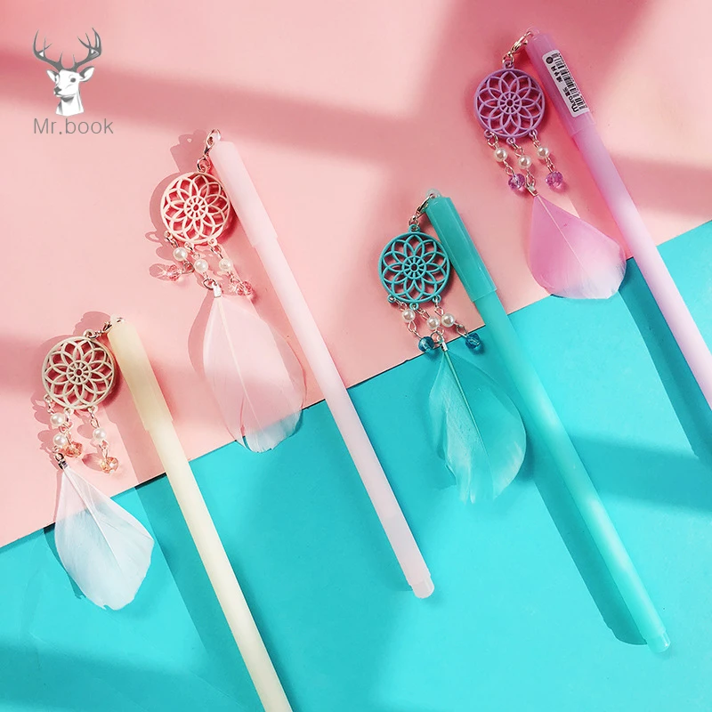 

Candy Color Dream Catcher Feather Pendent Gel Pen 0.5mm Black Ink Kawaii Neutral Pens for School Writing Girls Gifts