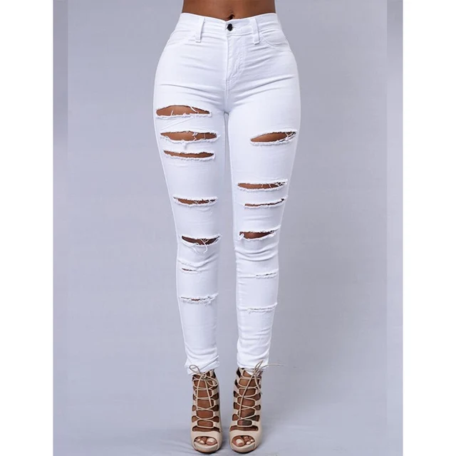 Buy CESIFINI Fashion Ripped Jeans Hig Waist Jeans