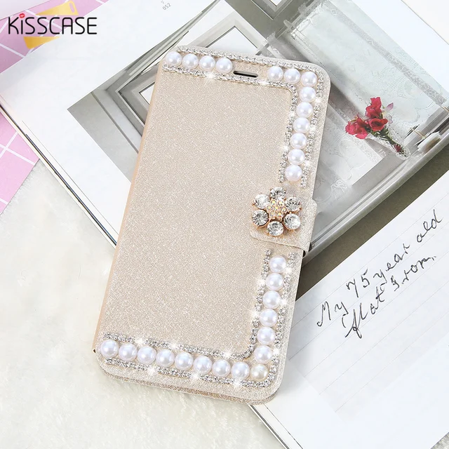 Special Offers KISSCASE Pearl Flip Case for Samsung J3 2016 J5 Case Glitter Diamond Slots Cards Kickstand Leather Wallet For Galaxy A5 J3 Cover