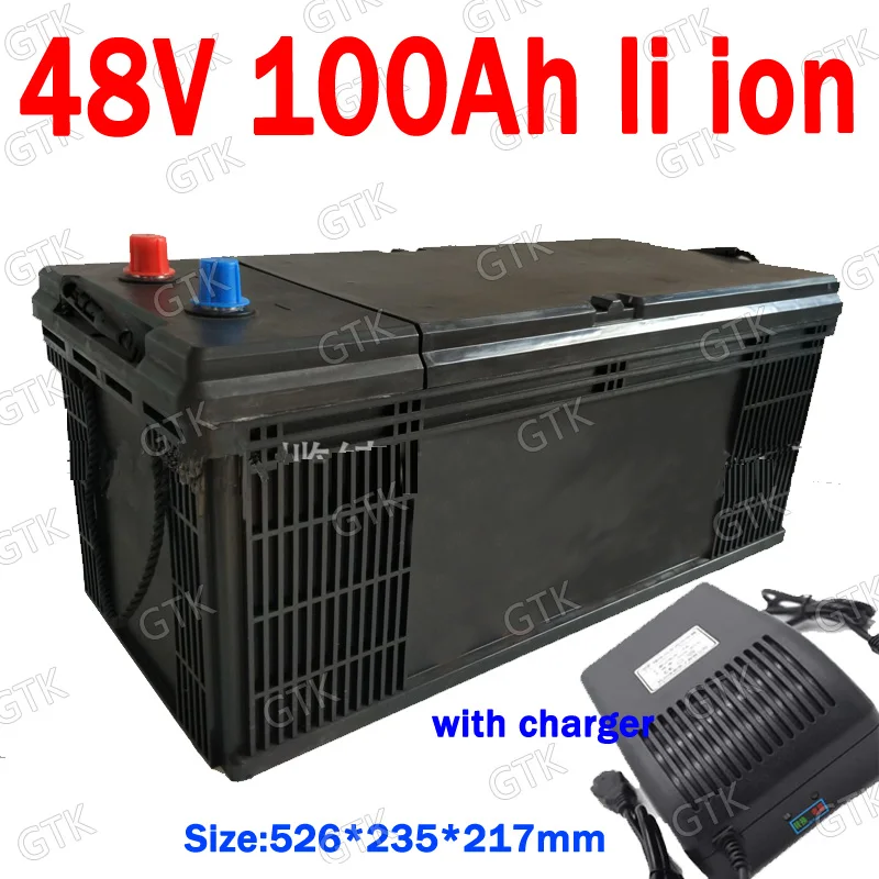 

GTK waterproof lithium 48V 100AH li ion battery With BMS for 3500W 5000W scooter boat engine Solar energy storage +10A charger