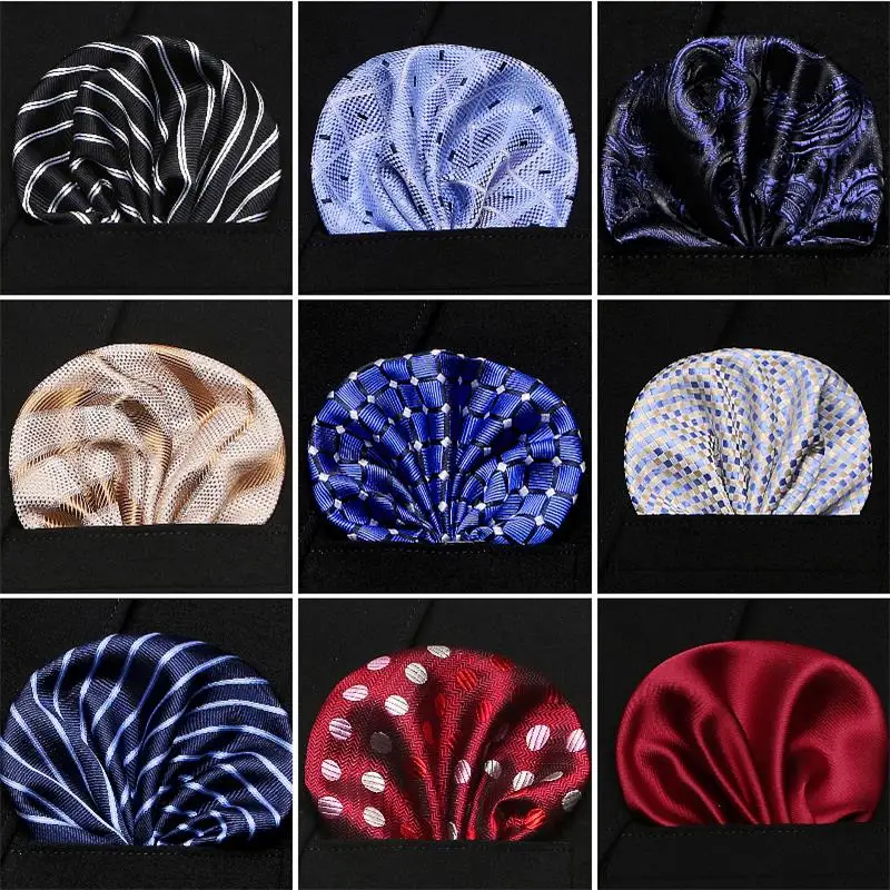 

New Men's 100% Silk Handkerchiefs Floral Dots Stripes Checks Pocket Squares For Suits Jackets Wedding Party Business