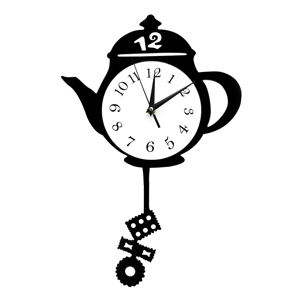 Creative Kitchen Clocks Teapot Pendulum Wall Clock Hanging Wall