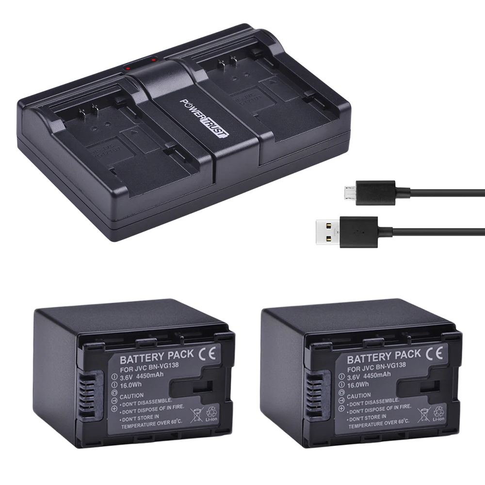 

2x 4450mAh BN-VG138 BN VG138 BNVG138 Battery + VG138 Dual Battery Charger For JVC GZ E10 E100 E245 E265 E565 E575 GX1 G3X G5 GX8