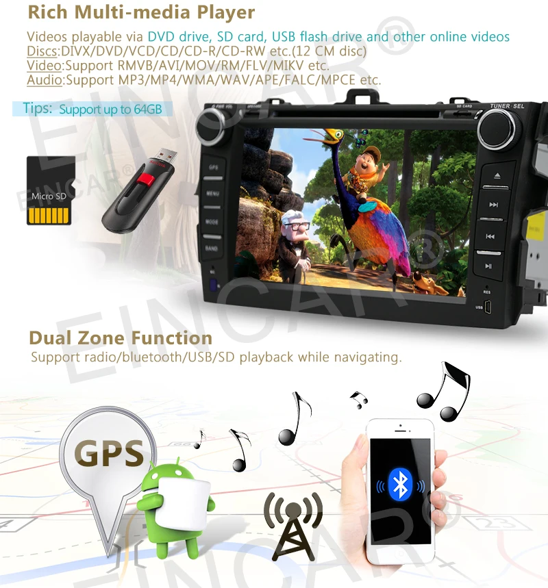 Cheap In Dash Car DVD GPS Navigation Wifi Radio Android 6.0 For Toyota Corolla 07-13 4