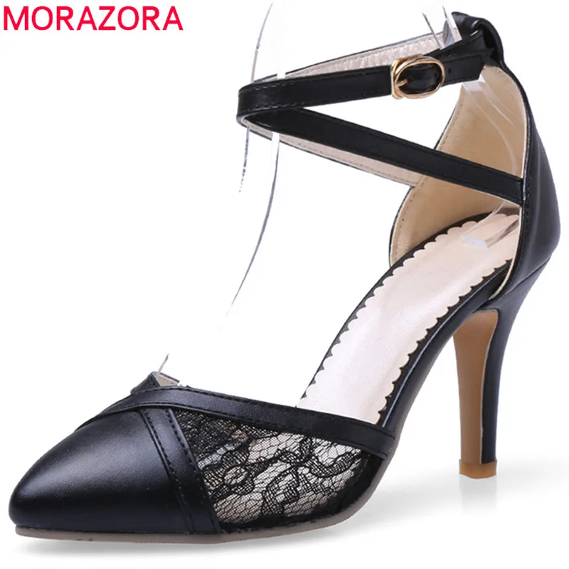 

MORAZORA 2018 top quality pu women pumps hollow out elegant party shoes pointed toe summer shoes high heels shoes woman
