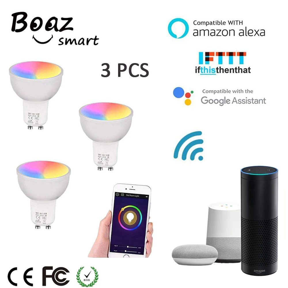 

Boaz 3PCS 5W Smart Gu10 Wifi Spotlight Remote Voice Control Smart Light Bulb Changable Alexa Echo Google Home Tuya Smart IFTTT