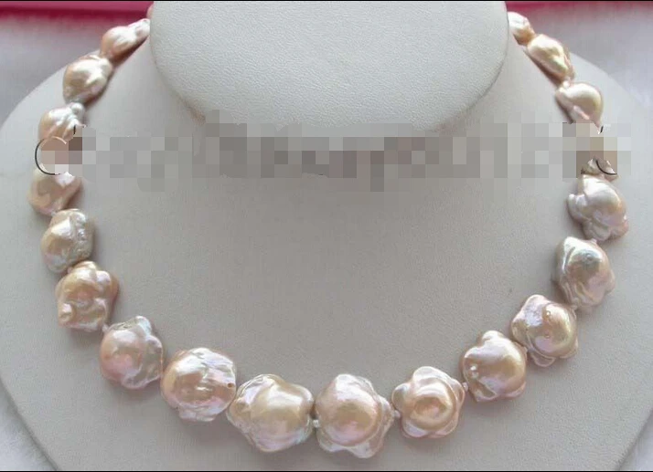 

FREE shipping>>>>>Natural 16mm Pink Reborn Keshi Flower Pearl Necklace!
