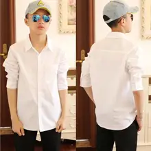 Новые детские рубашки Весенняя Одежда для мальчиков детские хлопковые Однотонная одежда; Длинные рукава рубашки Повседневные рубашки для мальчиков