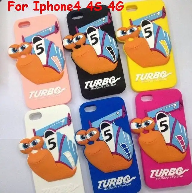 Newest Cartoon Protector Case 3D snail Soft Silicone Skin Turbo Racing League Rubber Cover For iphone4 4S 4G Free shipping 10pcs |