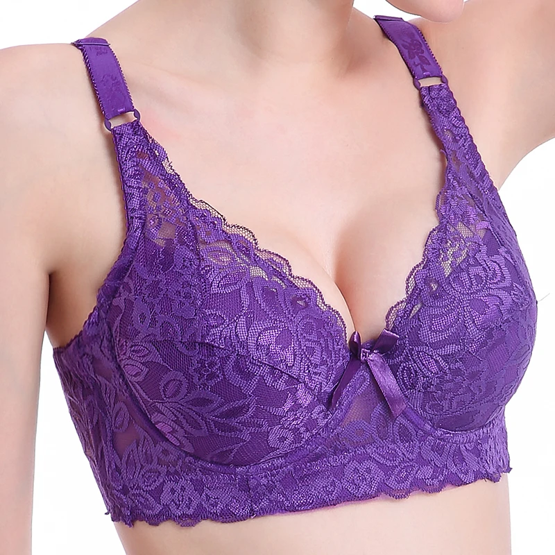 

40 90 46 underwear plus large size underwire top bh bralette lace Sexy Women's bra intimates deep V brassiere C D Cup Embroidery