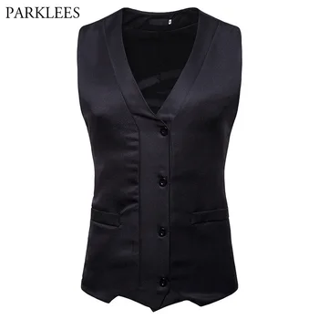 

Classic V Neck Single Breasted Suit Vest Men 2018 Autumn New Slim Fit Business Vest Waistcoat Mens Wedding Gilet Costume Homme