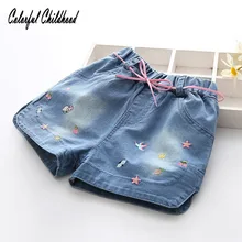 Джинсовые шорты с вышивкой для маленьких девочек летние джинсовые шорты с бантом новые модные детские штаны в Корейском стиле детская одежда для детей от 2 до 8 лет