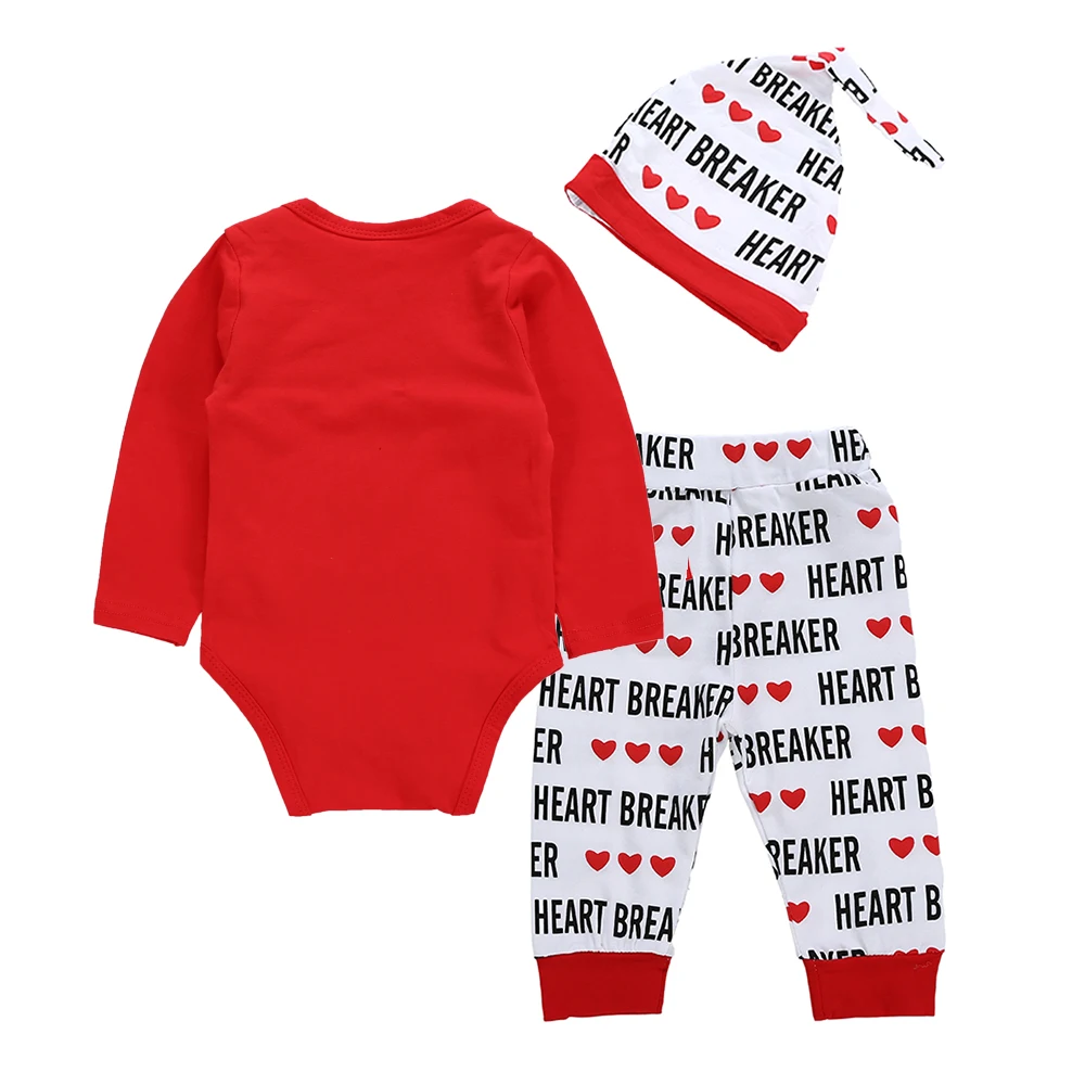 SOSOCOER/комплект детской одежды из 3 предметов для маленьких девочек, одежда для новорожденных девочек, комбинезон с длинными рукавами и надписью «Mama is my Valentine», штаны колпачок с сердечками