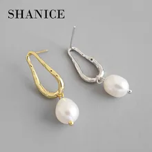 SHANICE корейский S925 стерлингового серебра серьги гвоздики INS геометрическое кольцо неправильной формы пресноводный жемчуг женские массивные ювелирные изделия