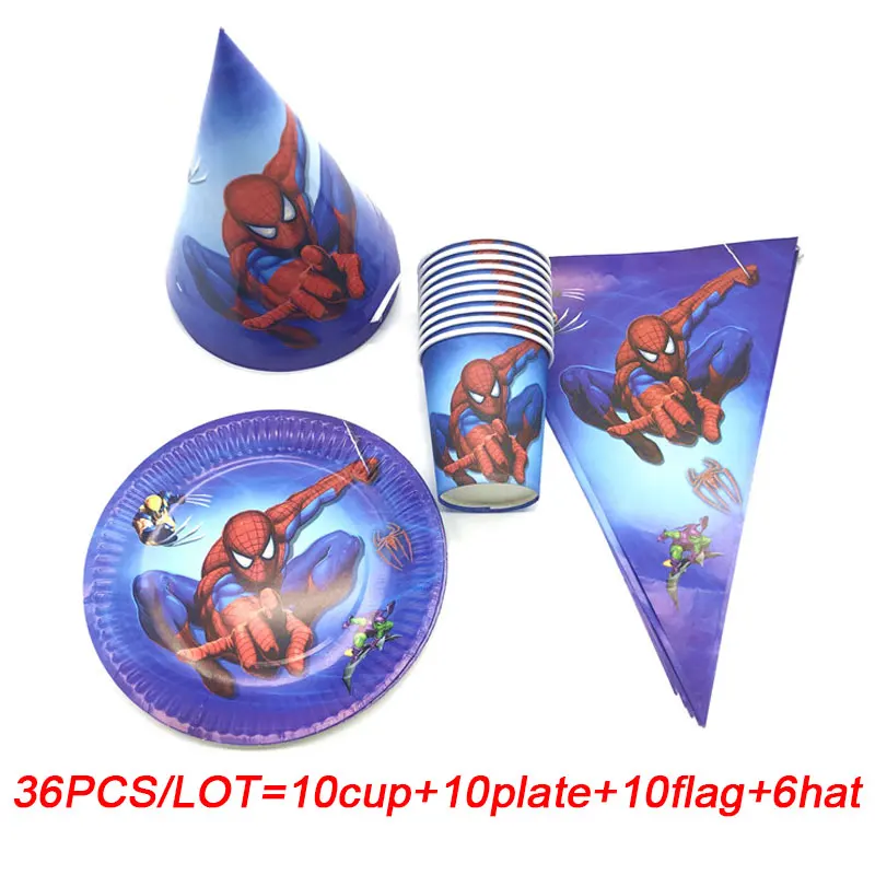 

Birthday Party Decorations Kids Blue Spiderman Party Decoration Supplies Spider Man Party Hats Cups Plates Banner/Flag 36/72PCS