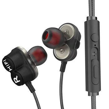 

In Ear Headphones Earbuds with Mic Dual Drivers Earphones Stereo Hifi Audio and Bass Slide Volume Controls 3.5mm Jack Wired He