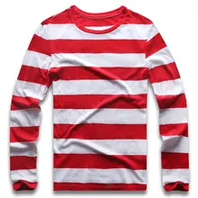 Красные, белые полосатые футболки с длинным рукавом, футболки для мужчин, круглый вырез, цветные черные, белые полоски, мужские повседневные