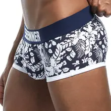 Новинка, Брендовые мужские трусы, дышащие боксеры, хлопковое Мужское нижнее белье, u-образный выпуклый мешочек, сексуальные трусы с принтом листьев, домашняя одежда, шорты