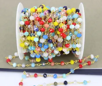 

5Meter Rosary Style Wire Wrapped Beaded Chain,Rosary chain Multicolor faceted Crystal beads size 6mm for jewelry making
