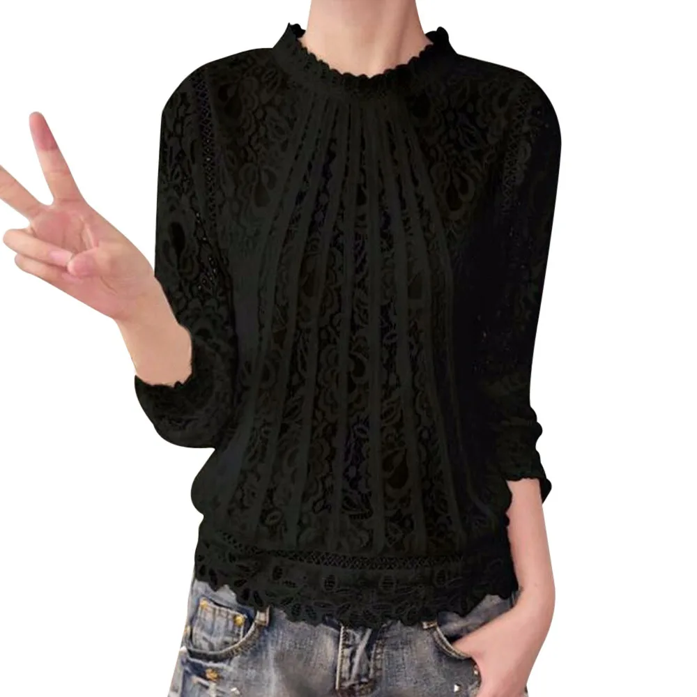 

Free Ostrich Blusas 2018 Luxury Top Quality Spring Women Blouses Long Sleeve O Neck Hollow Out Casual Slim Lace Fit Shirts Solid
