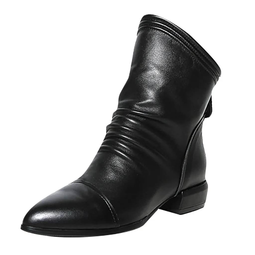 Женские короткие ботинки черные осенние кожаные ботинки стильные свадебные вечерние ботильоны на низком каблуке рабочие ботинки на молнии сзади в стиле ретро - Цвет: Черный