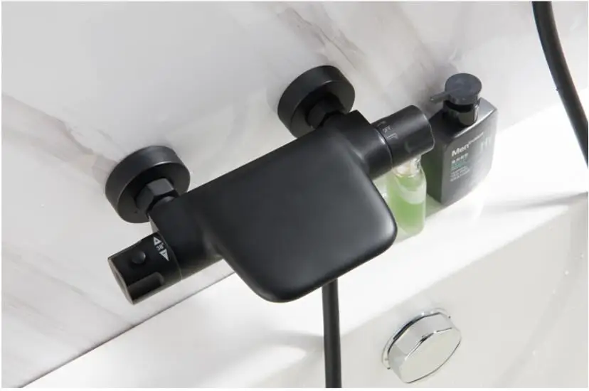 Настенный Ванная комната черный масло матовый термостатическая Ванна и смеситель для душа ручной Душ наборы кранов ванна кран Набор