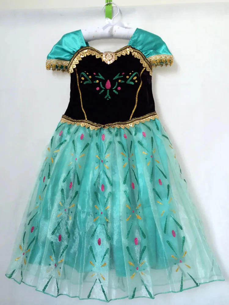 Girls Dresses Summer 2016 Girl Dress Children clothing Anna Blue Movie Dress + Red Cape Girl Princess Dresses Cosplay Costumes children dress