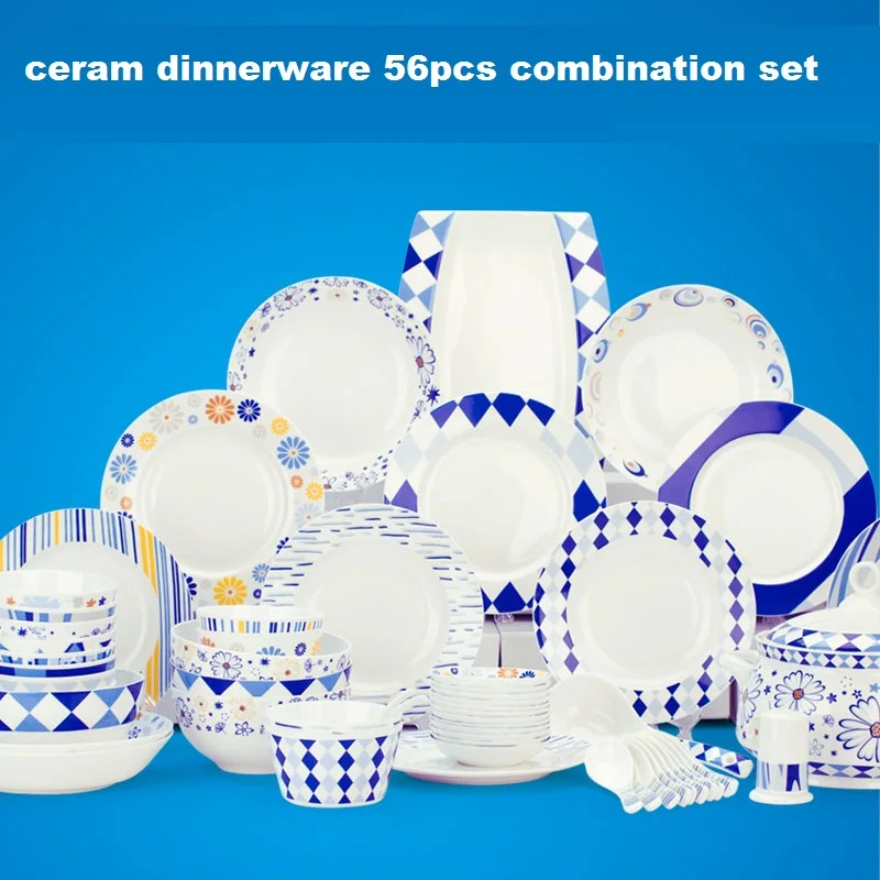 56pcs bone china dinnerware set aegean sea household dishes set ceramic