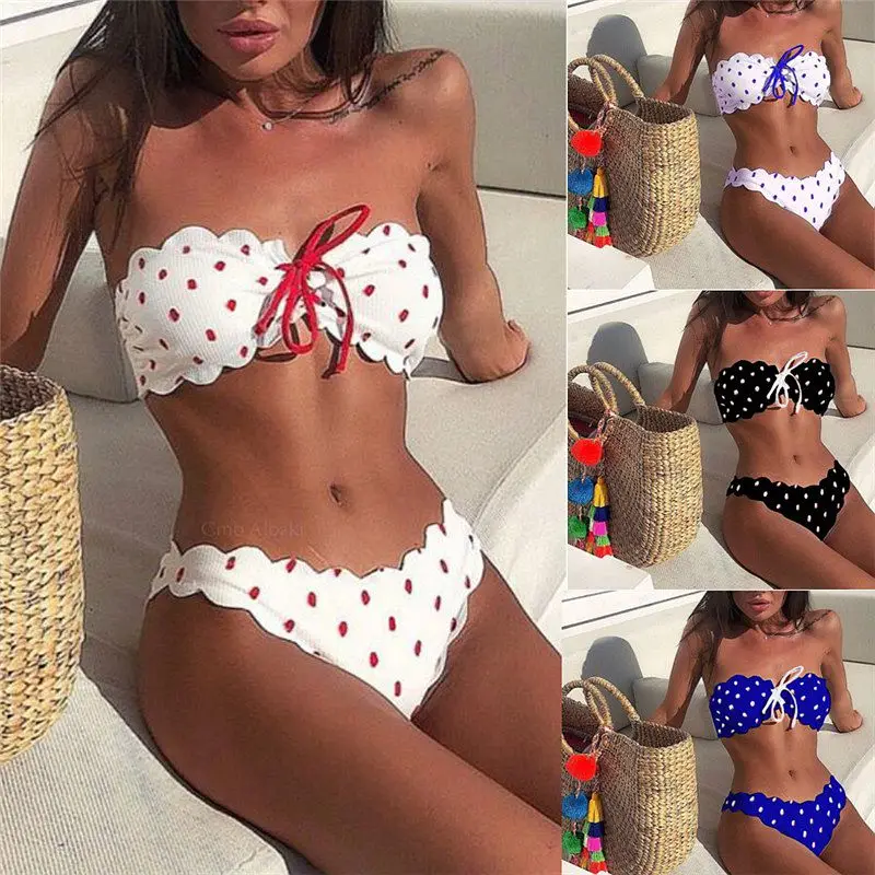 

2019 New Push Up Bikini Two Piece Swimsuit Women Swimwear Sexy Bathing Suit Dot Beachwear Lady Halter Dropshipping