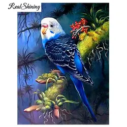 Realshining синий попугай полный квадратный алмаз Вышивка 5D DIY Вышивка с кристаллами Алмазная Мозаика Декор подарок fs442