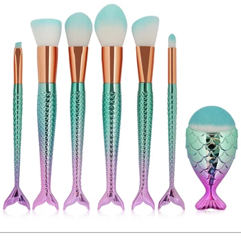 

7pcs Professional Makeup Brushes Set 3D Color Mermaid Nasal Eyebrow Fish-shaped Power Foundation Contour Brush drop shipping