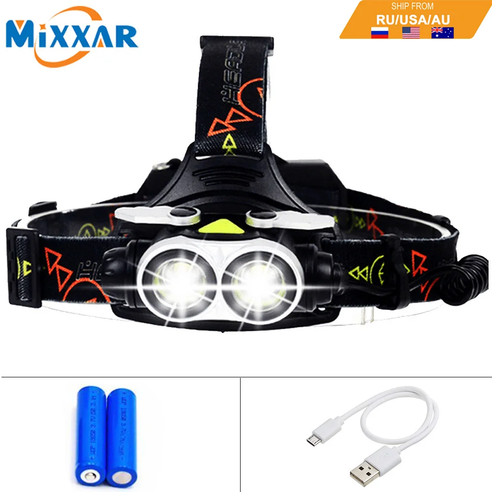 

EZK20 7000LM LED Headlamp Headlight 2 T6 Head Light Lanterna with SOS Whistle USB charge Cable for Fishing Hiking